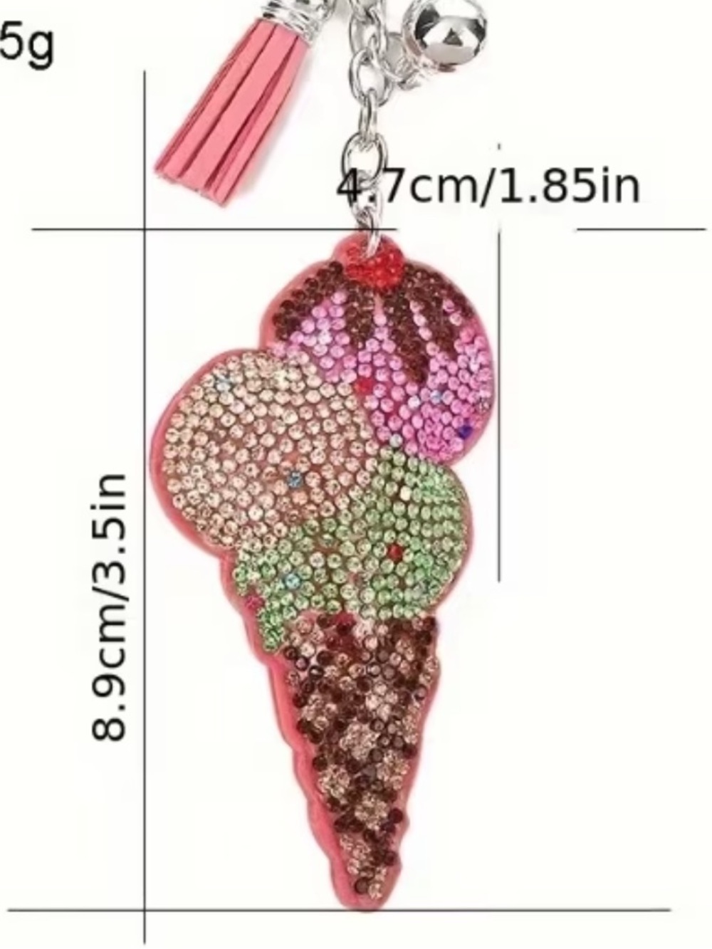 Ice cream cone 3 scoops Rhinestone Keychain/purse charm!! - Picture 2 of 2
